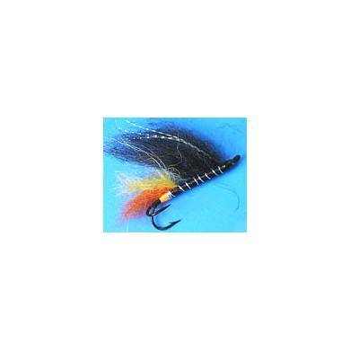 Mosca Salmon Flies Fox Tail Double Hook BLACK YELLOW ORANGE