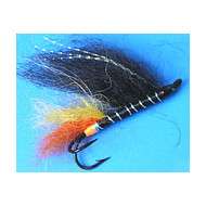 Fly Salmon Flies Fox Tail Double Hook BLACK YELLOW ORANGE (4-6)